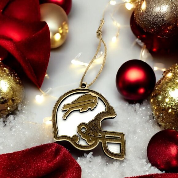 Buffalo Bills Wooden Ornament Helmet | Laser Engraved Layered - Picture 2 of 3